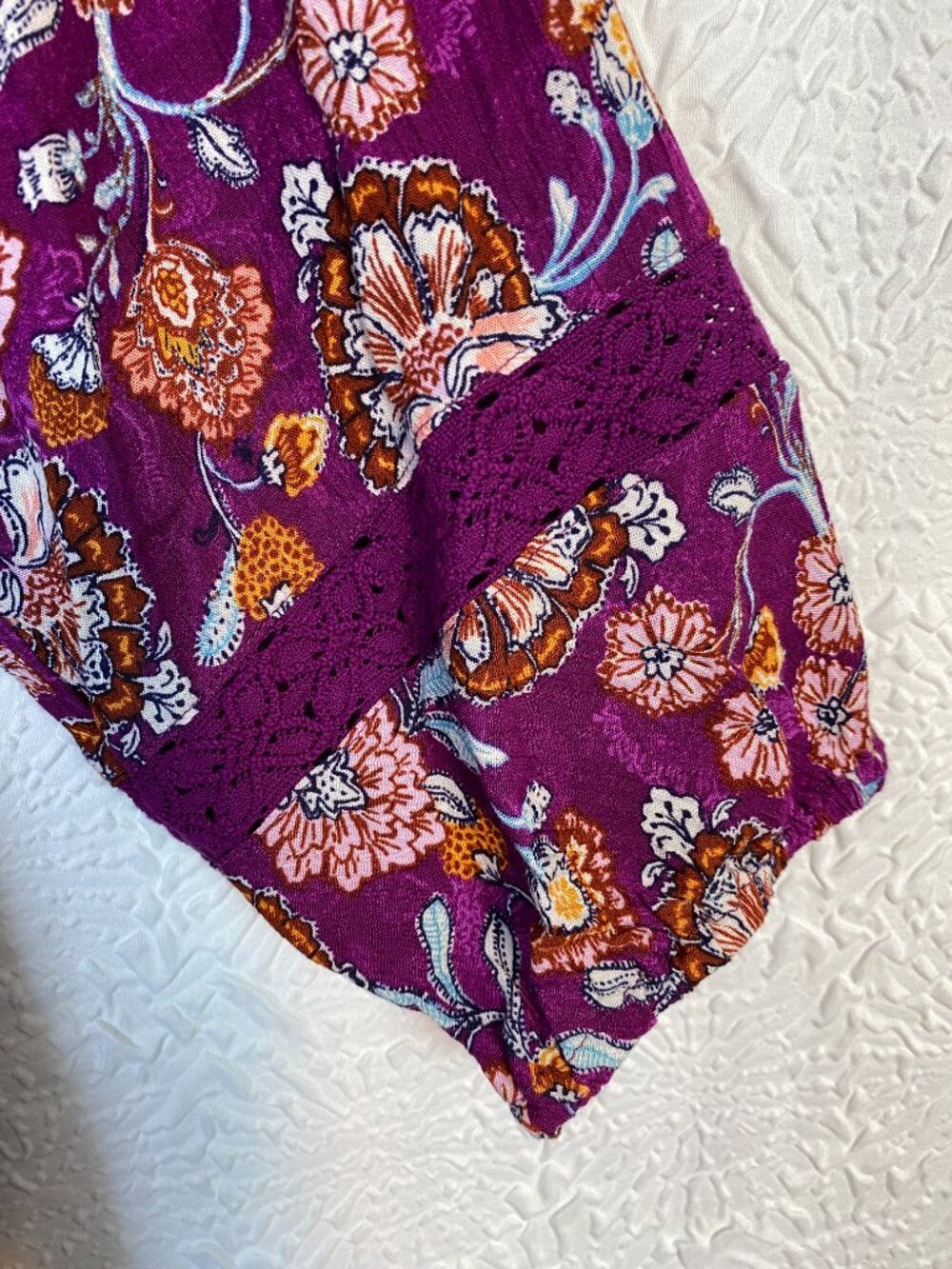 Frye & Co Purple Floral Boho Midi Dress Rayon 3/4 Sleeve Size Large Festival - Picture 6 of 6